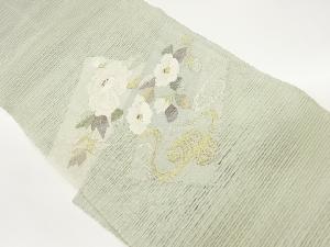 絽綴れ短冊に流水・椿模様織出し名古屋帯